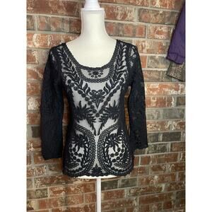 Express All Over Lace Black 3/4 Sleeve Shirt Size XS Romantic Whimisgoth Boho
